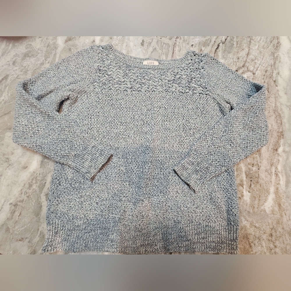 LOFT Women’s Small Blue Marled Knit 100% Cotton Sweater Long Sleeve Pullover
